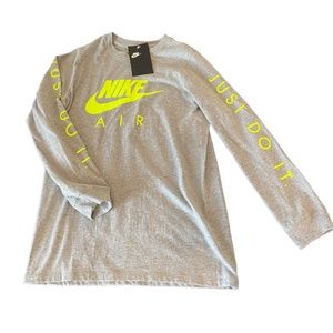 Boy's Nike Air Grey Neon Just Do It Logo Long Sleeve NWT Medium